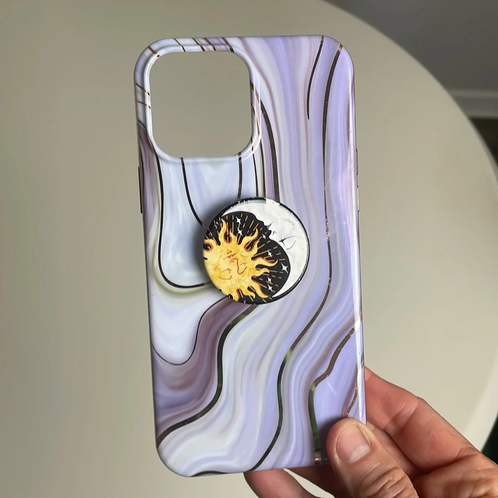 iPhone 13 Promax cover- lavender&rose&gold -pop socket holder